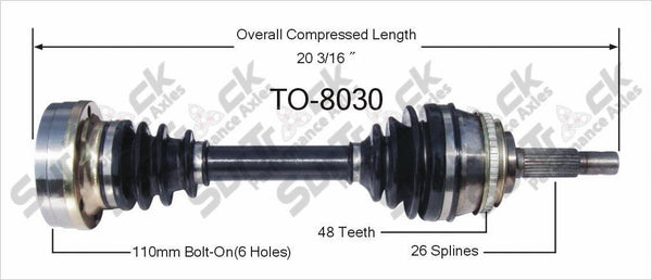 88-91 Camry V6 90-91 ES250 TO-8030 CV Axle Shaft - New, Front-Left/Right