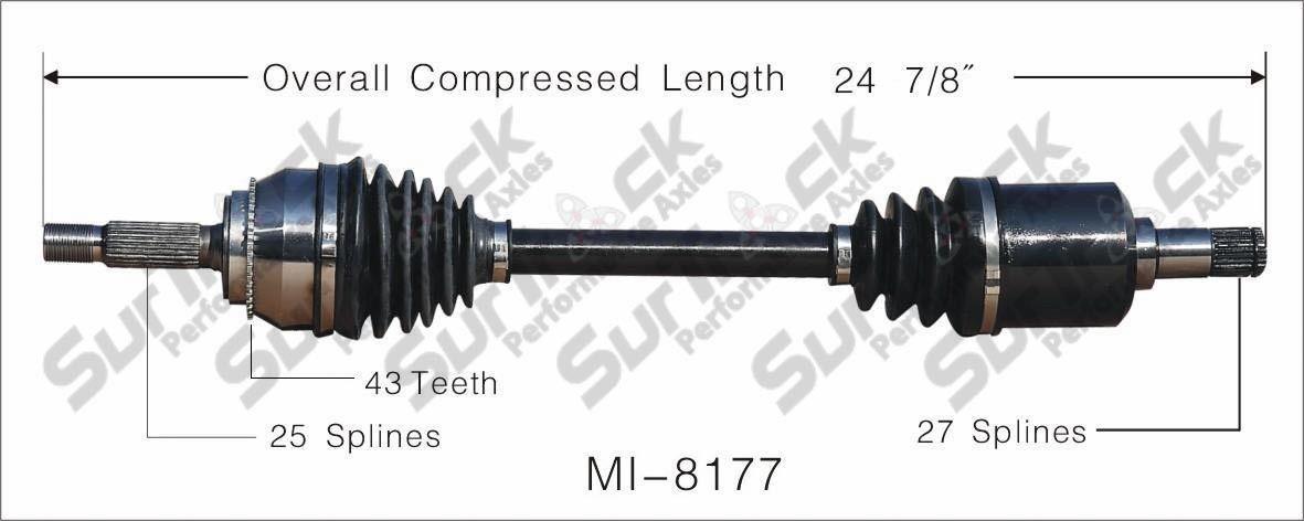 SurTrack MI-8177 Eje CV - Nuevo, delantero izquierdo para Outlander 03-06 2.4L FWD 