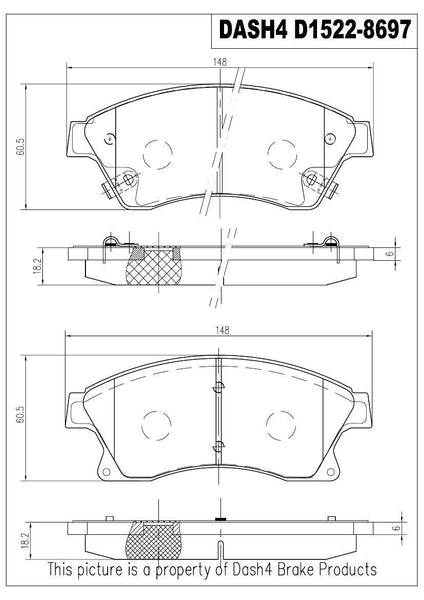 Dash 4 Brake CD1522 Pastilla de freno de disco - Pastillas de freno de cerámica, delanteras para Cruze Sonic 