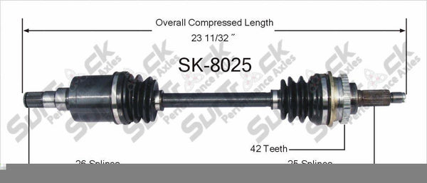 SK-8025 CV Axle Shaft - New, Front Left 02-07 Aerio With Manual Transmission