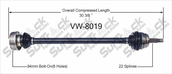 CV Axle Shaft-New Front Right SurTrack VW-8019 P/S 90MM 3.75 INCH IB Joint