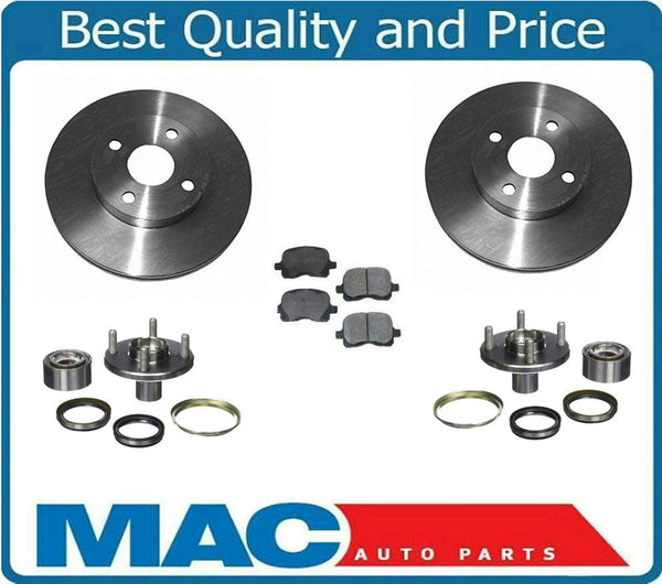Fits For 98-02 Corolla Prizm Front Brake Rotors & Ceramic Pads Hub & Bearings 5p