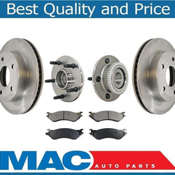 00 01 Ram Pick Up Rear Wheel Drive Ft Rotors Ceramic Pads Hub & Bearings 5Pc Kit