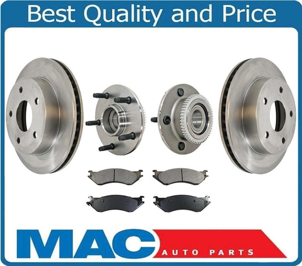 00 01 Ram Pick Up Rear Wheel Drive Ft Rotors Ceramic Pads Hub & Bearings 5Pc Kit