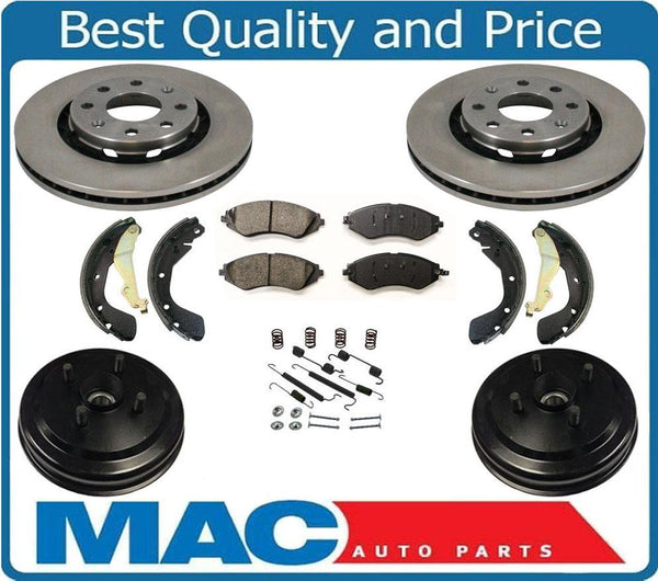 Aveo Without ABS (2) Brake Drum With Rear Bearings & Brake Shoes Rotors Pads 7Pc