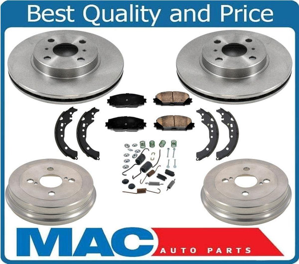 New Front Rotors Brake Pads Rear Drums Shoes Spring Kit fot Toyota Prius C 12-19