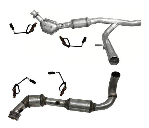 For 04-08 F150 5.4L 4 Wheel Drive Eng Y Pipe Dual Catalytic Converters O2 Sensor