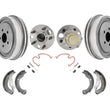 (2) Rear Brake Drums & Shoes & Brake Springs Hub & Bearings for 03-05 Cavalier