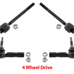 Fits 2000-2003 Dakota Durango 4 Wheel Drive Inner & Outer Tie Rod Ends 4 Pcs