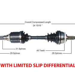 Front Axle fits 95-99 Maxima Automatic Transmission W/ Limited Slip Differential