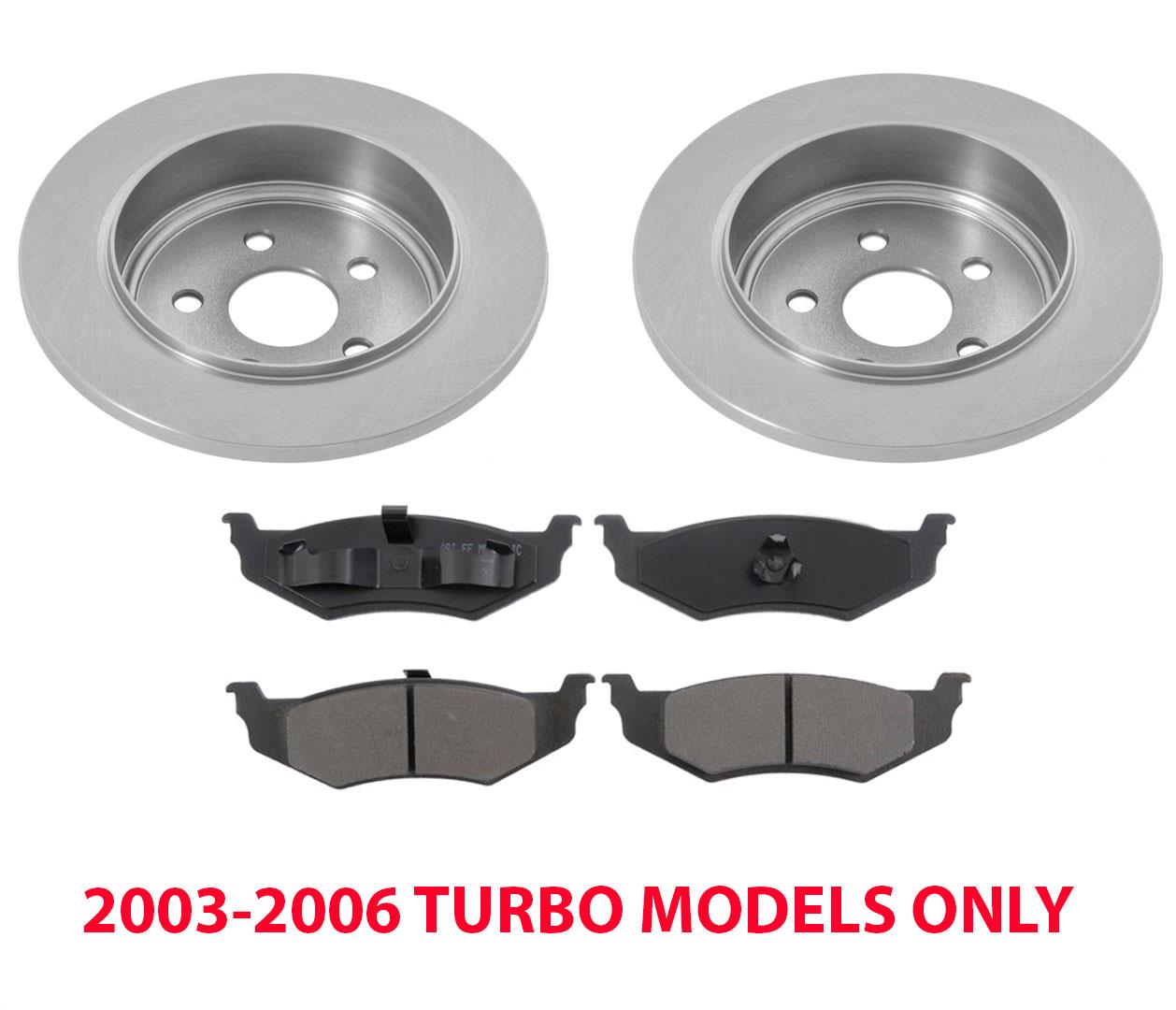 Rotores traseros premium y almohadillas traseras de cerámica para Chrysler PT Cruiser Turbo 03-09