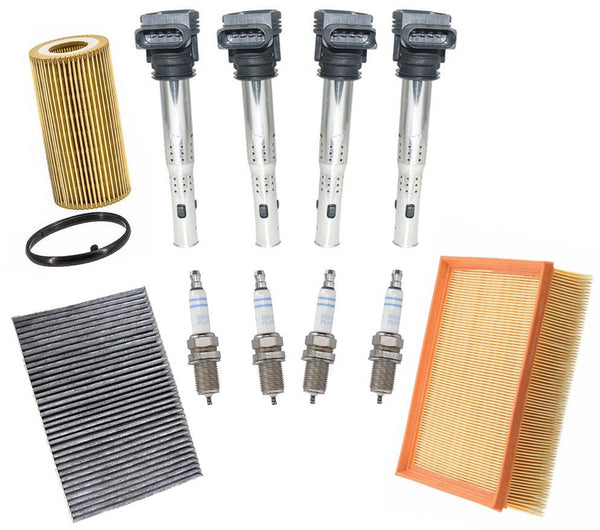 Ignition Coils Platinum Spark Plugs Air Oil Filters for Audi A4 & A4Q 2.0 05-09
