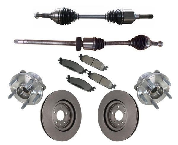 Front Axles Bearings Rotors Pads for Explorer 3.5L Base Front Wheel Drive 11-14