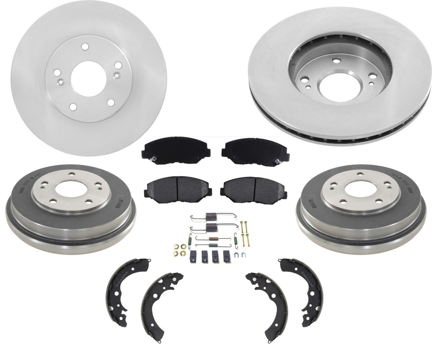Fits 03-07 Honda Accord 4 Cly Front Rotors Rear Drums Ceramic Pads & Rear Shoes