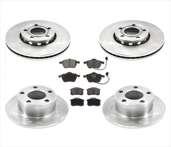 Rotores de freno FRT y RR y pastillas traseras de cerámica 6 piezas 00-03 VW Passat tracción delantera