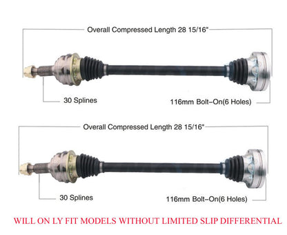 REAR CV Axles Fits 04-10 Touareg All Wheel Drive W/O Limited Slip Differential