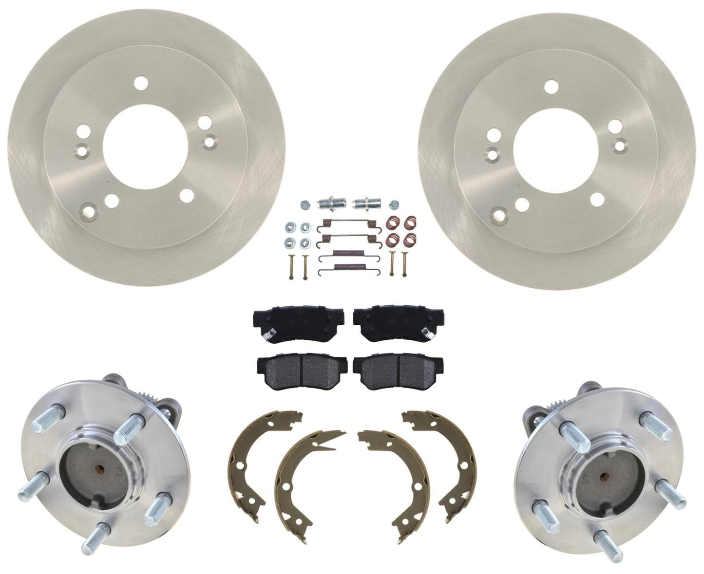 Rear Wheel Bearings Rotors Pads Parking Shoes & Hardware Fits 06-10 Sonata 2.4L - Photo 1