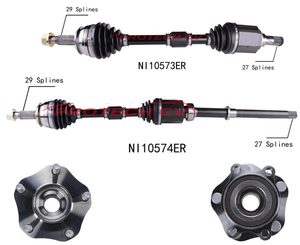 Ejes delanteros CV y ​​rodamientos de cubo de rueda para Nissan Rogue 2.5L con tracción total 14-20