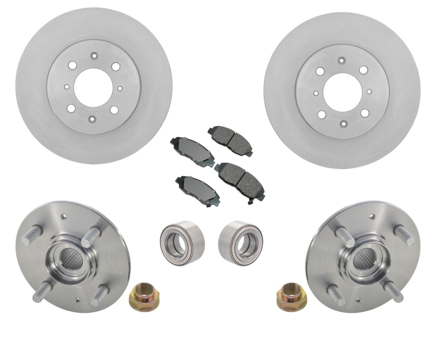 Rotores de freno delantero y pastillas de cerámica y rodamientos de cubo de rueda 01-05 Honda Civic 1.7L