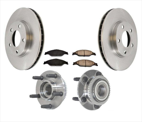 Front Hub Wheel Bearing + Brake Rotors Pads For Mustang & GT 1999-2004