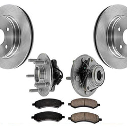 Front Hub Bearings Rotors Brake Pads 4 Wheel Drive for RAM 1500 5 Stud 12-18