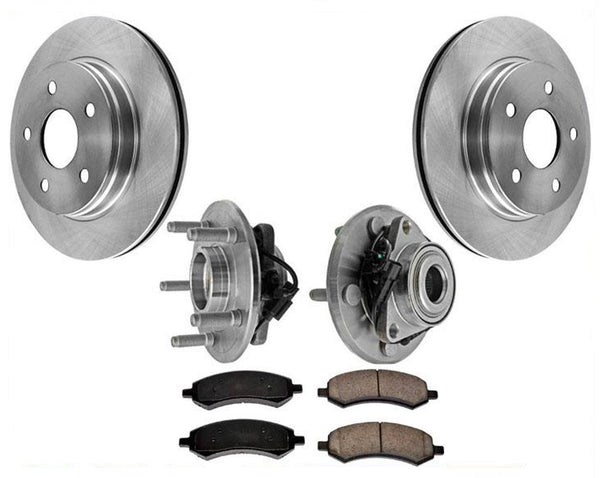 Front Hub Bearings Rotors Brake Pads 4 Wheel Drive for RAM 1500 5 Stud 12-18