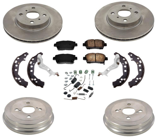 Pastillas de rotores de disco de freno delantero y zapatas de tambores traseros para Scion iQ 1.3L Gas 2012-2015