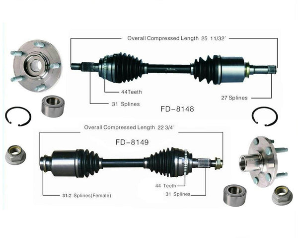 Fits 07-10 All Wheel Drive Ford Edge Front Hub & Bearings & CV Axle Shaft Kit