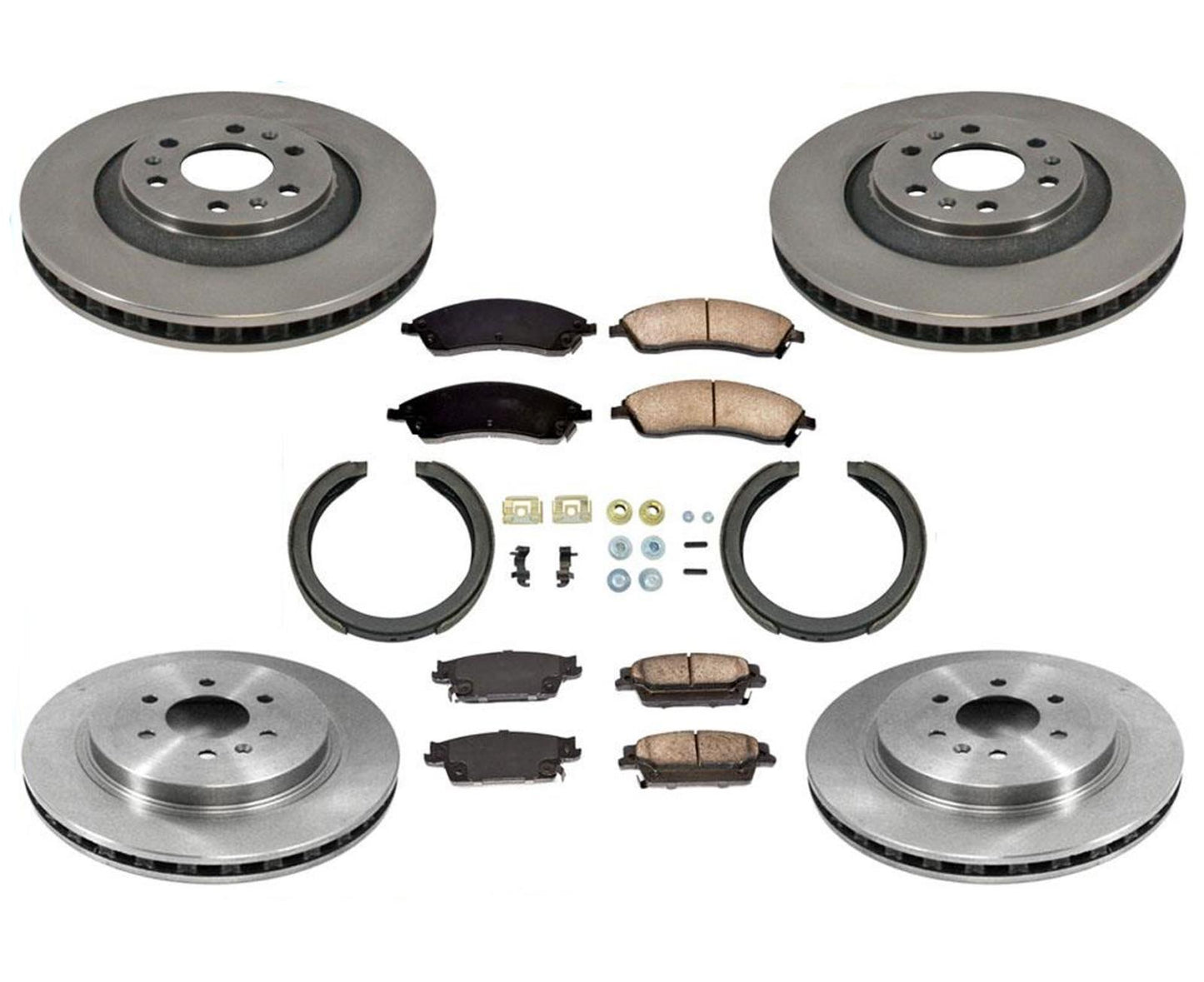 Front Rear Rotors Brake Pads Parking Shoes Spring Kit for Cadillac SRX 04-09