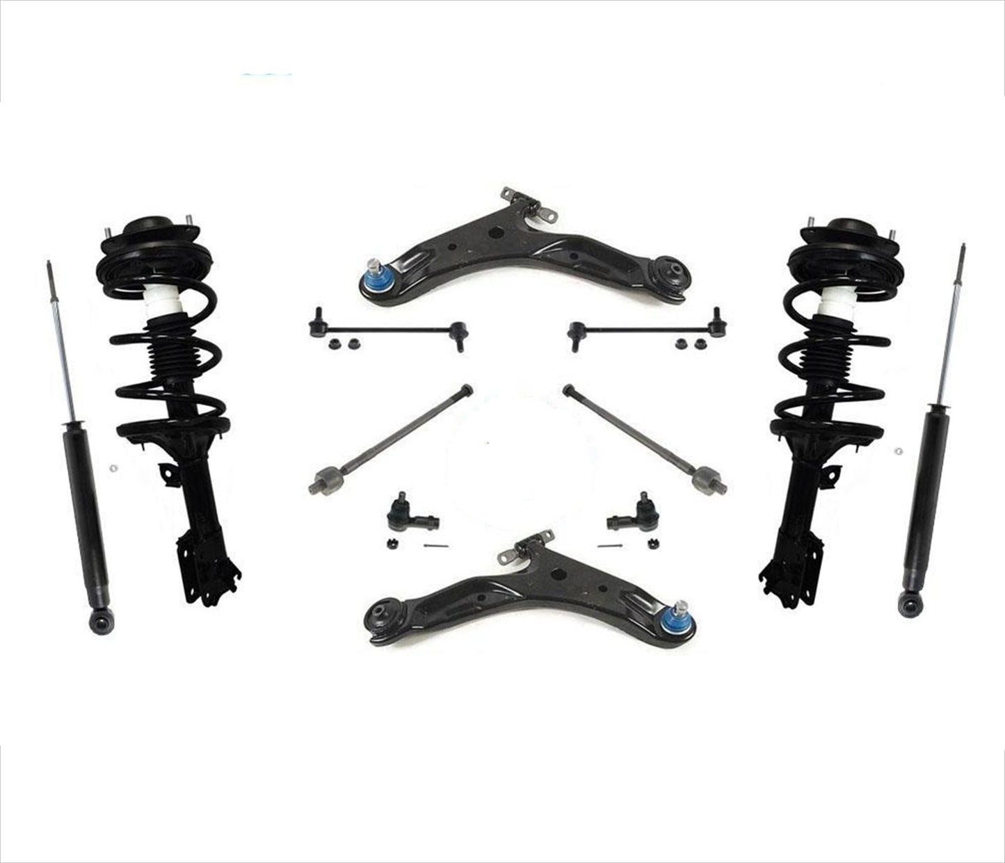 Front Struts Springs Control Arms + 12 PC Chassis Kit for Hyundai Santa Fe 01-06