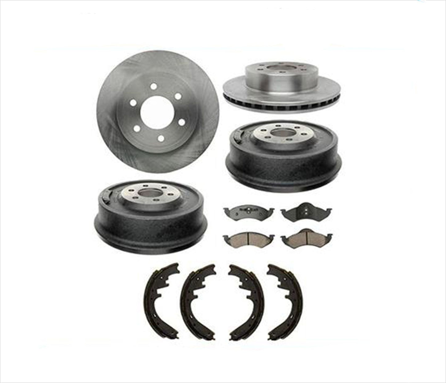 Rotores delanteros y pastillas de freno de cerámica y tambores y zapatas traseras para Dodge Durango 00-02