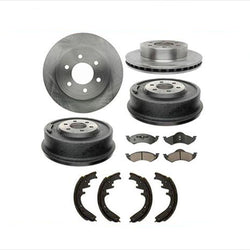 Front Rotors & Ceramic Brake Pads & Rear Drums & Shoes for 00-02 Dodge Durango