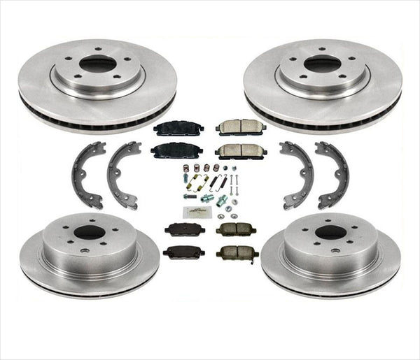 Disc Brake Rotors and Ceramic Brake Pads Park Shoes for Nissan Quest 8pc 11-17