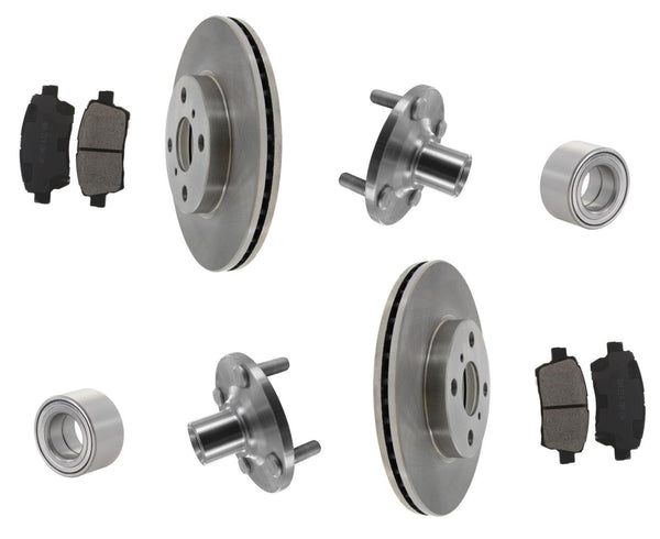 Buje de rueda delantera y cojinetes, rotores de freno, pastillas de cerámica para Scion xB 04-06, 5 piezas