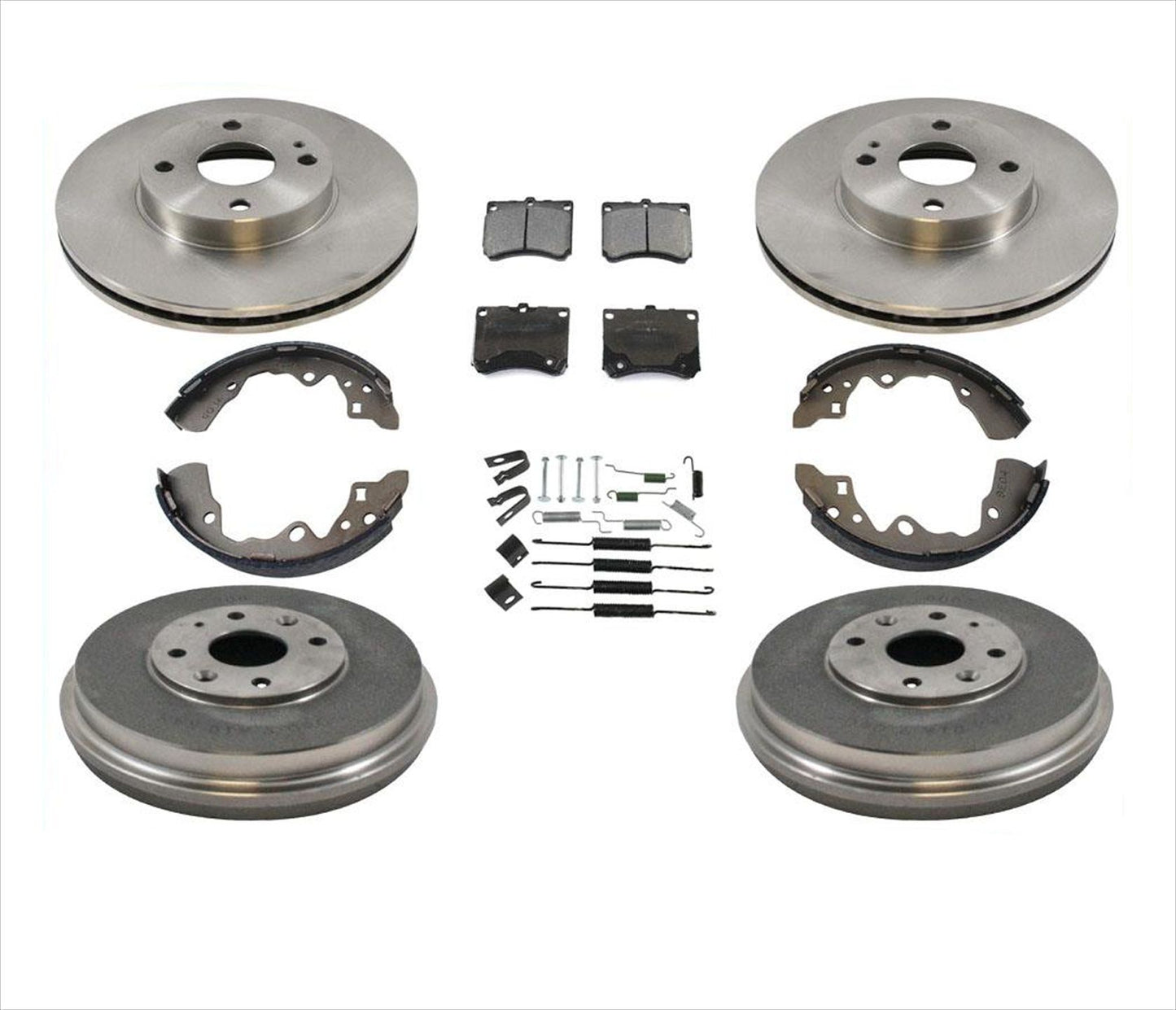 97-03 Escort Brake Disc Rotors Ceramic Pasds Drums & Shoes Brake Springs 7Pc Kt