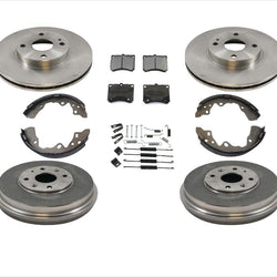 97-03 Escort Brake Disc Rotors Ceramic Pasds Drums & Shoes Brake Springs 7Pc Kt