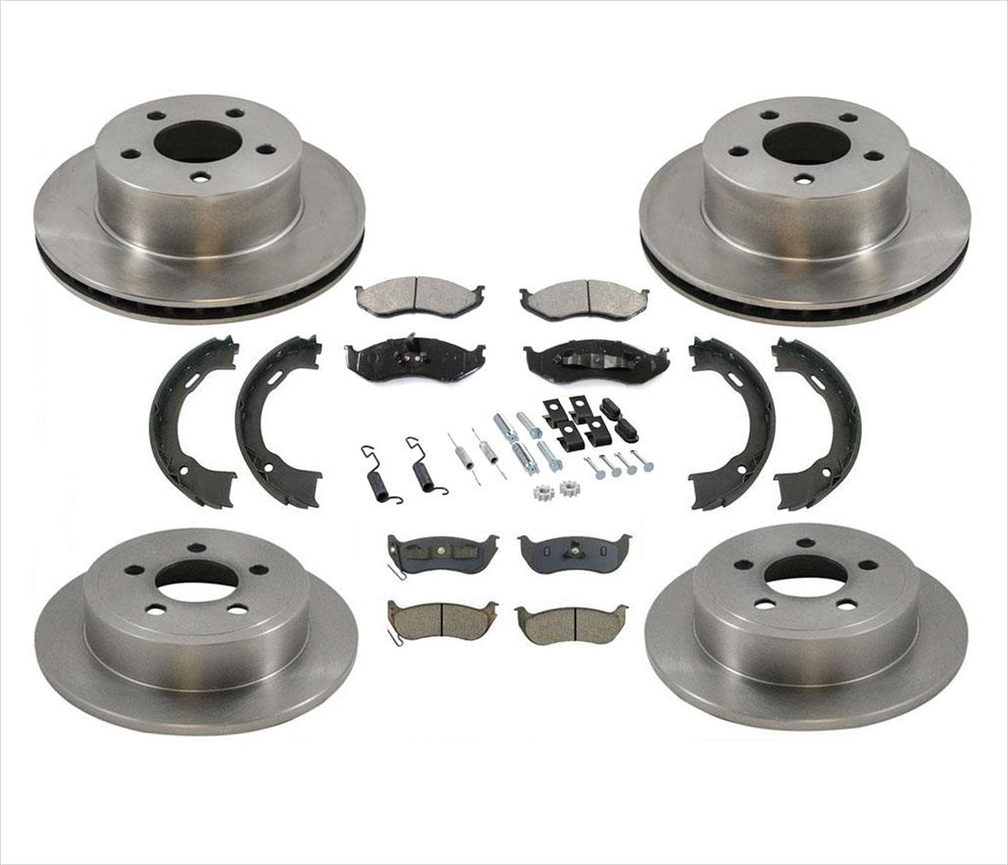 Rotores de freno de disco Pastillas de freno de cerámica Zapatas de estacionamiento para Jeep Wrangler 03-06 8 piezas