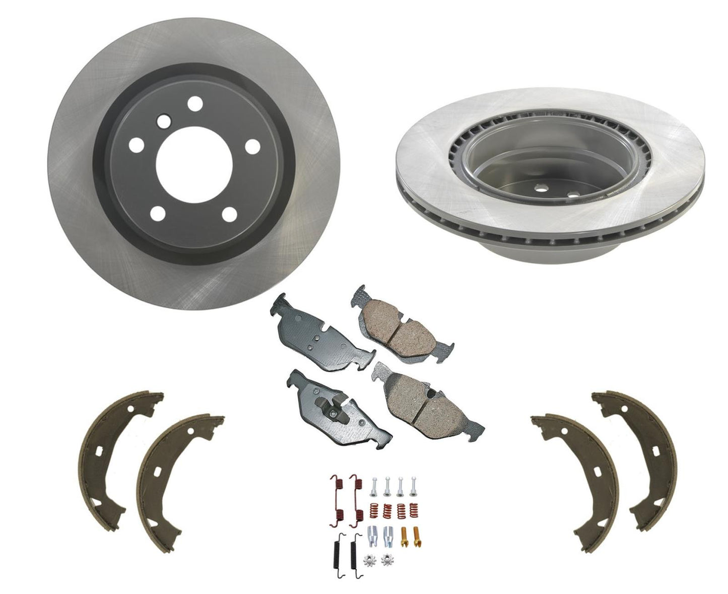 Rotores y pastillas de freno trasero Resortes de freno de estacionamiento para BMW 128i 08-12 (kit TRASERO de 4 piezas)