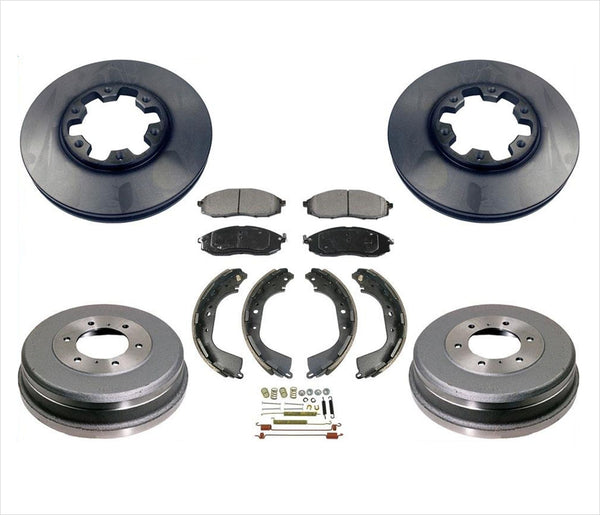 Rotores traseros delanteros pastillas de freno zapatas de freno Kit de resorte para Nissan Xterra 4x4 00-04