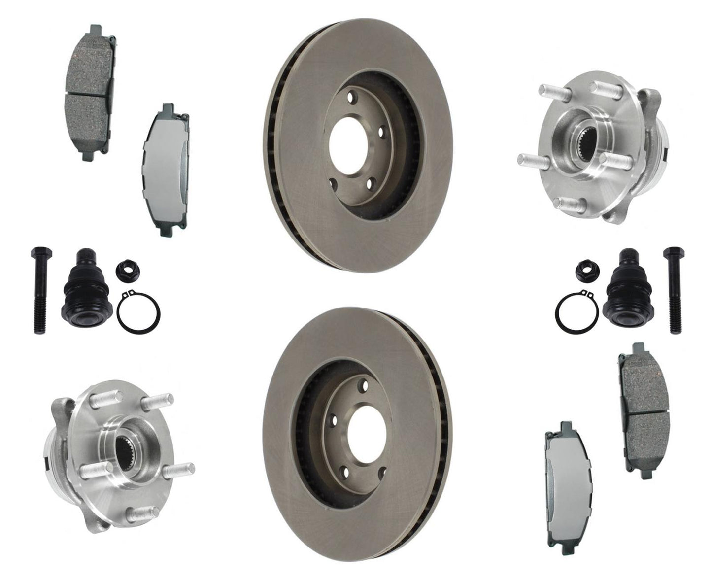 Rodamientos de cubo de rueda delantera, juntas esféricas, rotores de freno y pastillas para Nissan Quest 04-09