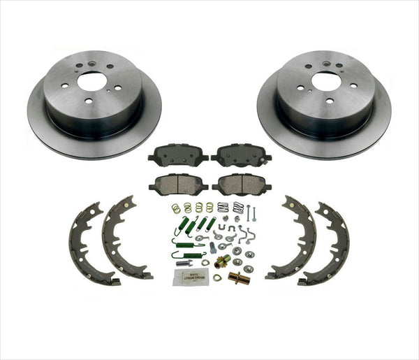 Rear Brake Rotors & Ceramic Pads Parking Brake Shoes 5PC Kit 09-15 Toyota Venza