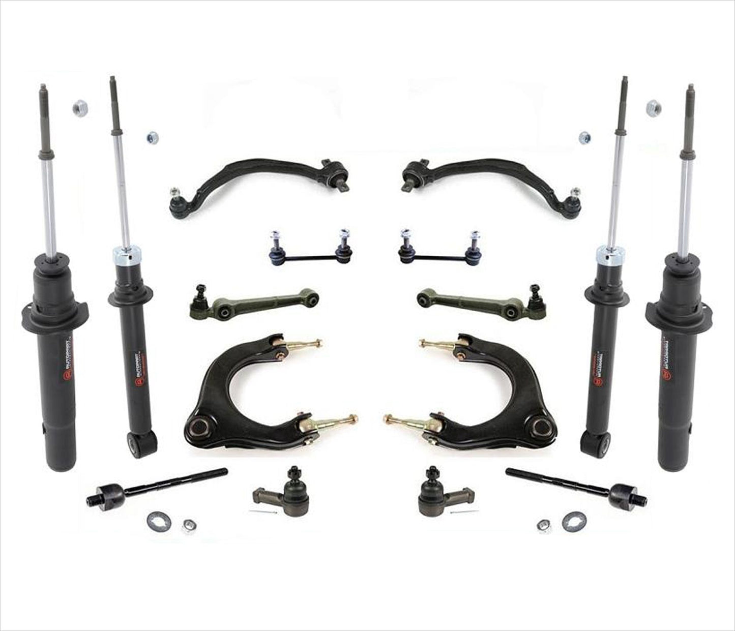 Front & Rear Struts Upper Lower Control Arm Tie Rods & Stabilizer Links