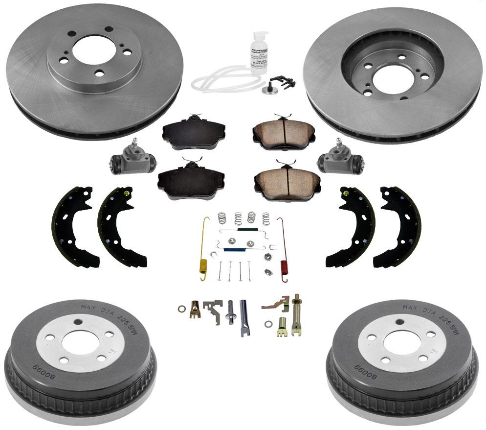 Front Rotors Rear Drums Pads Shoes Hardware Bleeding Kit for Ford Taurus 01-07
