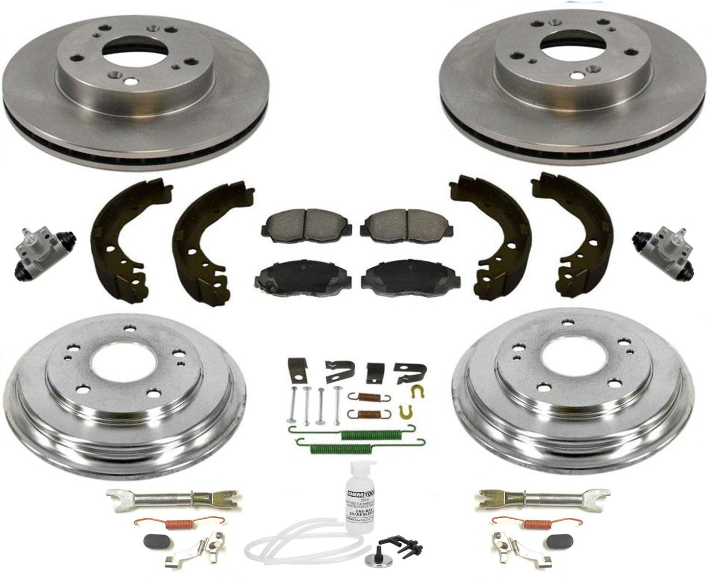 Fits 2006-11 Civic DX LX Rotors Ceramic Pads Drum & Brake Shoes + Combi Kit 12Pc