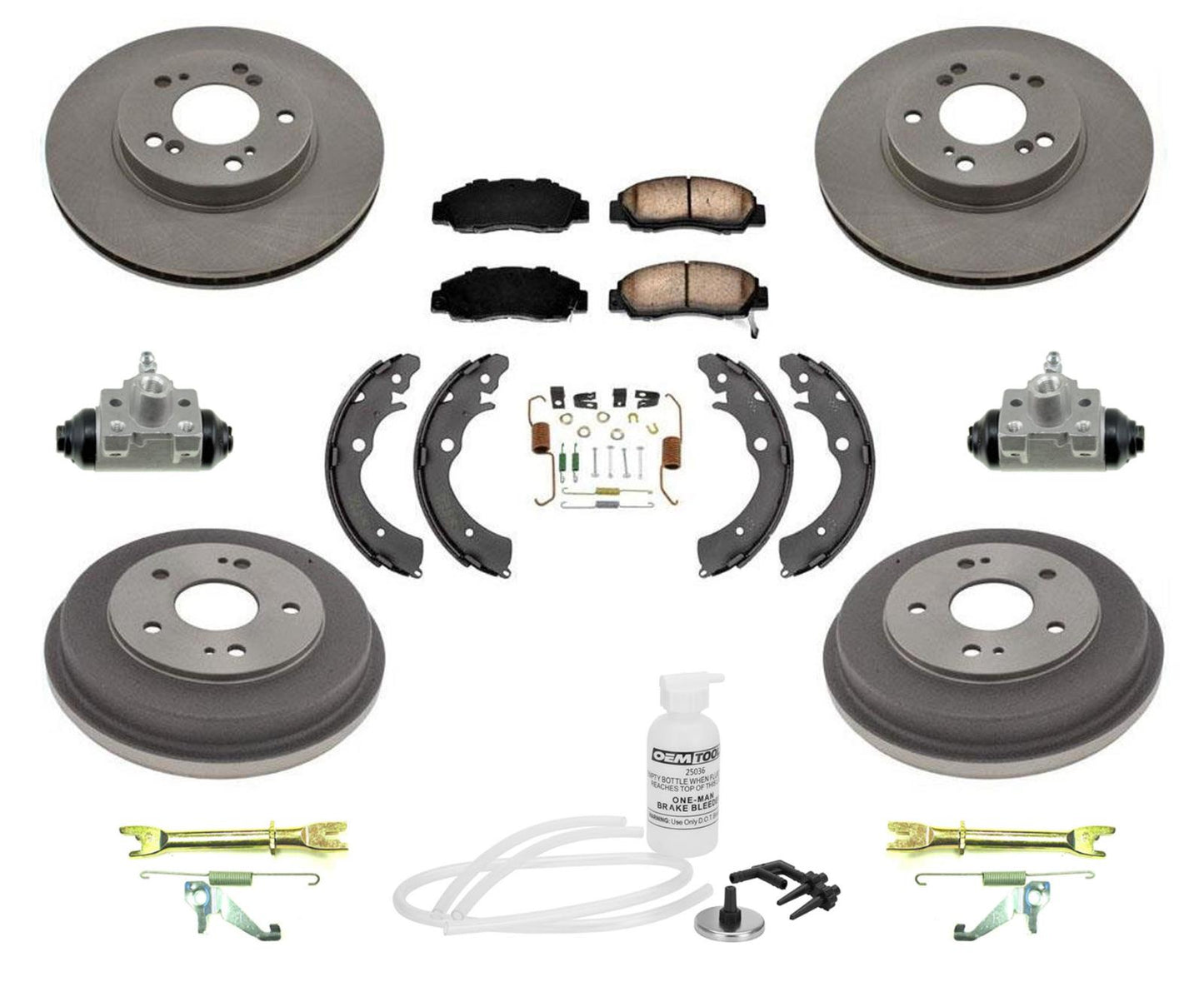 Rotores Pastillas de freno Tambores Zapatas de freno Kit de resortes para Honda CRV 1997-2001 12 piezas