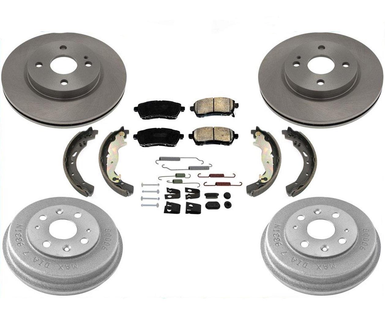 Disc Rotors Pads Rr Brake Drums Shoes & Shoe Springs 7pc for Mazda 2 11-15
