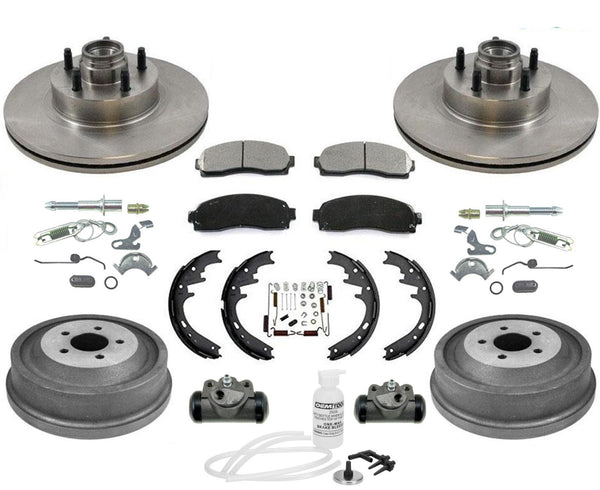 01-02 Sport Trac Rear Wheel Drive Brake Disc Rotors & Ceram Pads Drums Shoes 12p