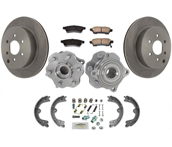 Rear Hub Bearings Rotors Pads Hardware for Nissan Pathfinder 05-12 / No Armada
