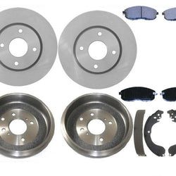 Front Brake Rotors & Pads Rear Brake Drums Shoes Set Kit For 2009-2014 Cube