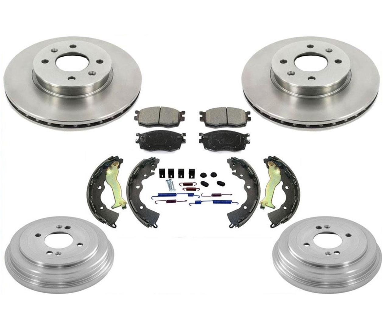 New Rotors Brake Pads Rear Drums Brake Shoes Spring Kit for KIA Rio Rio5 06-11